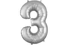 Foil Balloon - Number - 3 - Silver - 86 cm